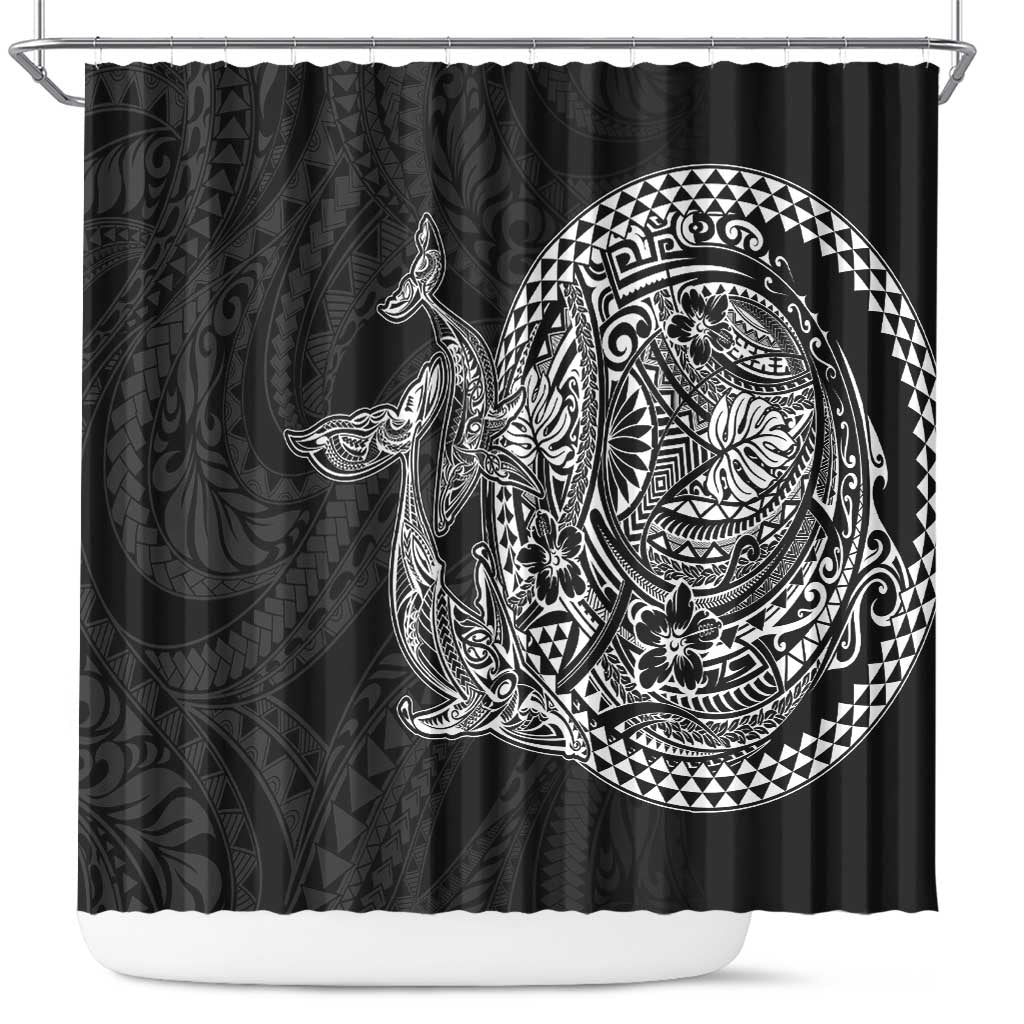 Hawaiian Whales Polynesian Art Motifs Shower Curtain Black Color LT03 Black - Polynesian Pride