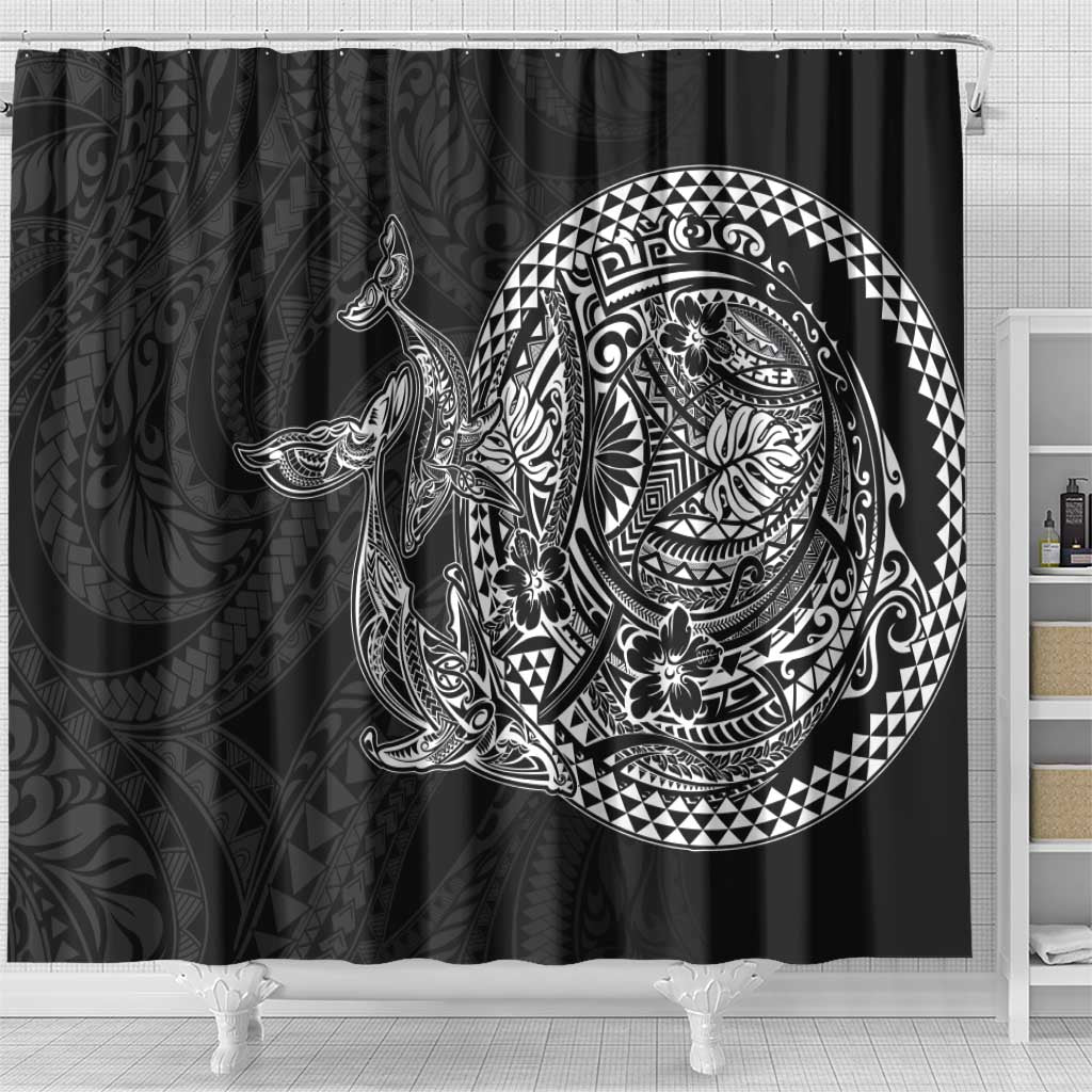Hawaiian Whales Polynesian Art Motifs Shower Curtain Black Color - Polynesian Pride