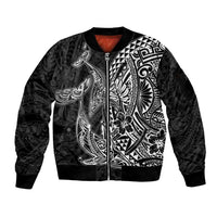 Hawaiian Whales Polynesian Art Motifs Sleeve Zip Bomber Jacket Black Color - Polynesian Pride