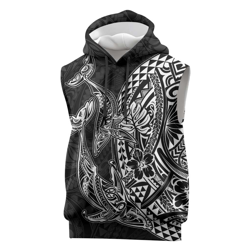 Hawaiian Whales Polynesian Art Motifs Sleeveless Hoodie Black Color LT03 Black - Polynesian Pride