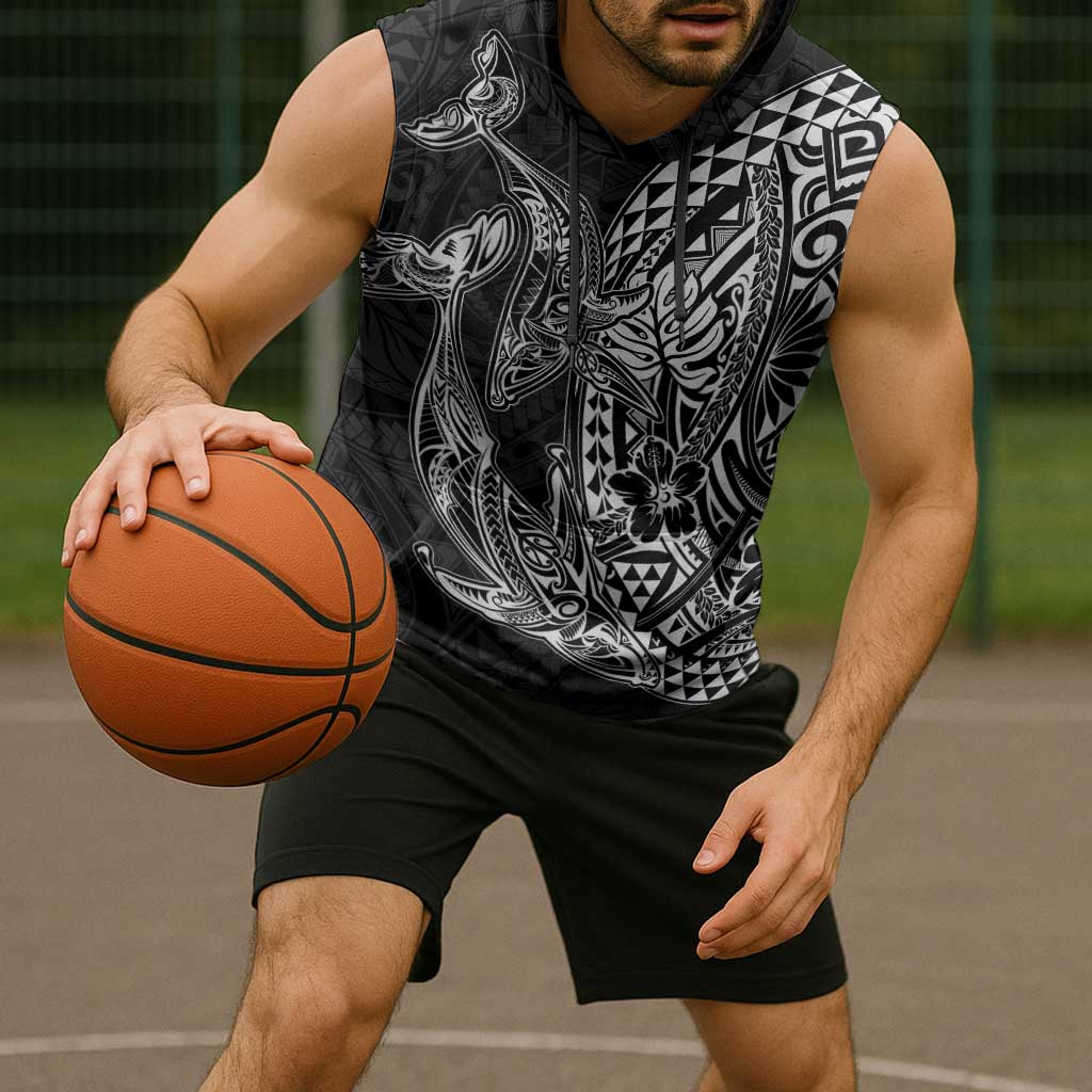 Hawaiian Whales Polynesian Art Motifs Sleeveless Hoodie Black Color - Polynesian Pride