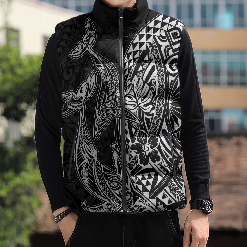 Hawaiian Whales Polynesian Art Motifs Sleeveless Puffer Jacket Black Color - Polynesian Pride