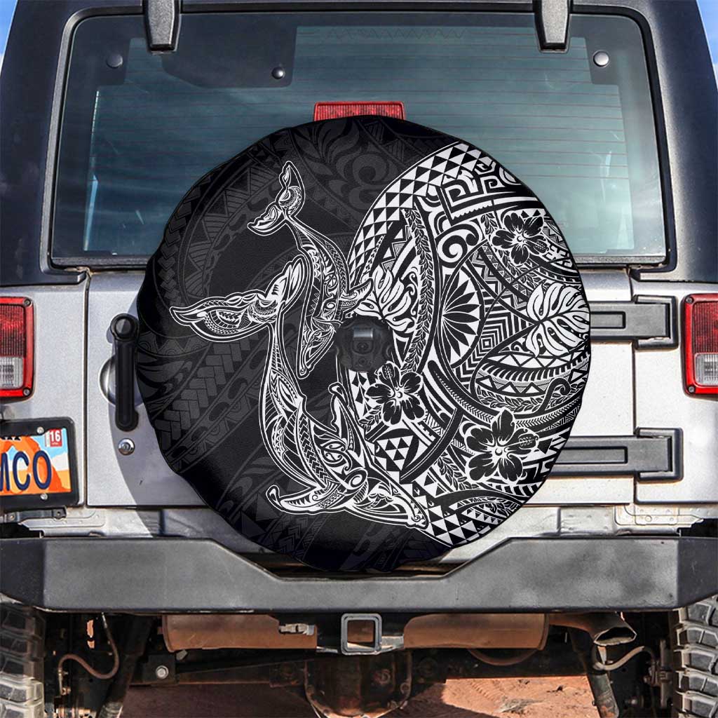 Hawaiian Whales Polynesian Art Motifs Spare Tire Cover Black Color - Polynesian Pride