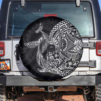 Hawaiian Whales Polynesian Art Motifs Spare Tire Cover Black Color - Polynesian Pride