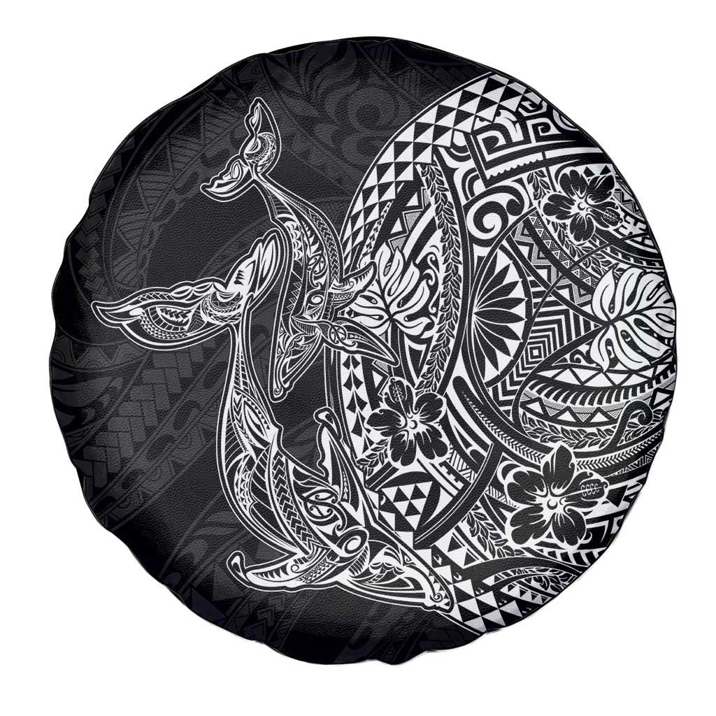 Hawaiian Whales Polynesian Art Motifs Spare Tire Cover Black Color - Polynesian Pride