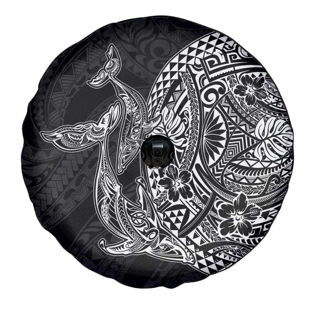 Hawaiian Whales Polynesian Art Motifs Spare Tire Cover Black Color - Polynesian Pride