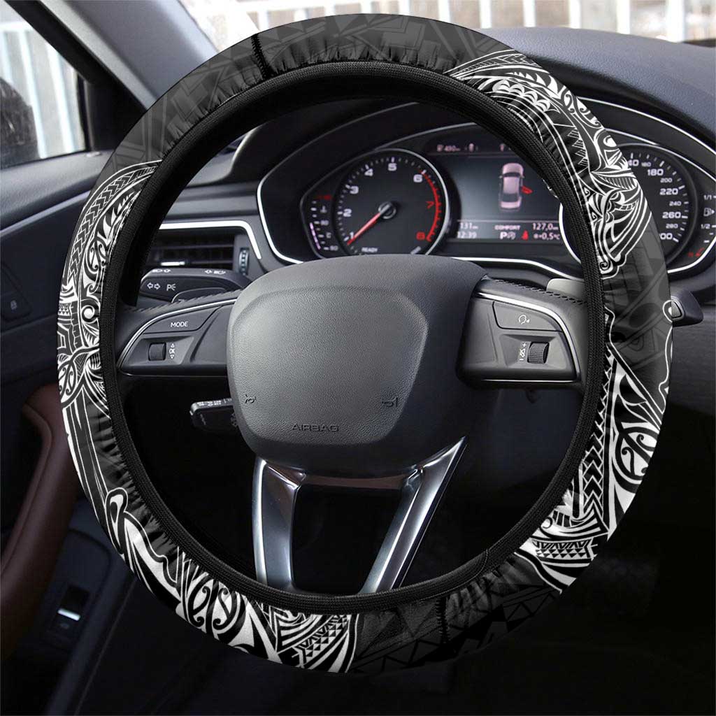 Hawaiian Whales Polynesian Art Motifs Steering Wheel Cover Black Color - Polynesian Pride