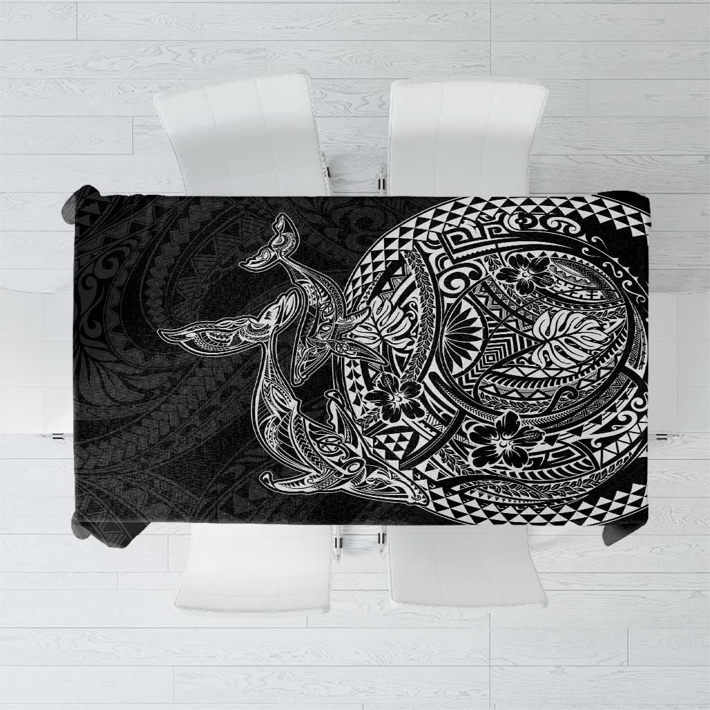 Hawaiian Whales Polynesian Art Motifs Tablecloth Black Color - Polynesian Pride