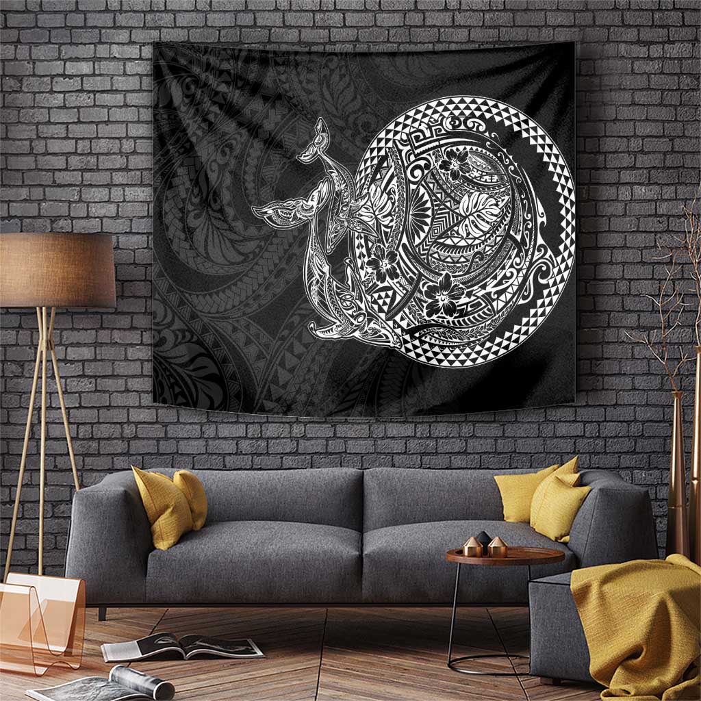 Hawaiian Whales Polynesian Art Motifs Tapestry Black Color LT03 Black - Polynesian Pride