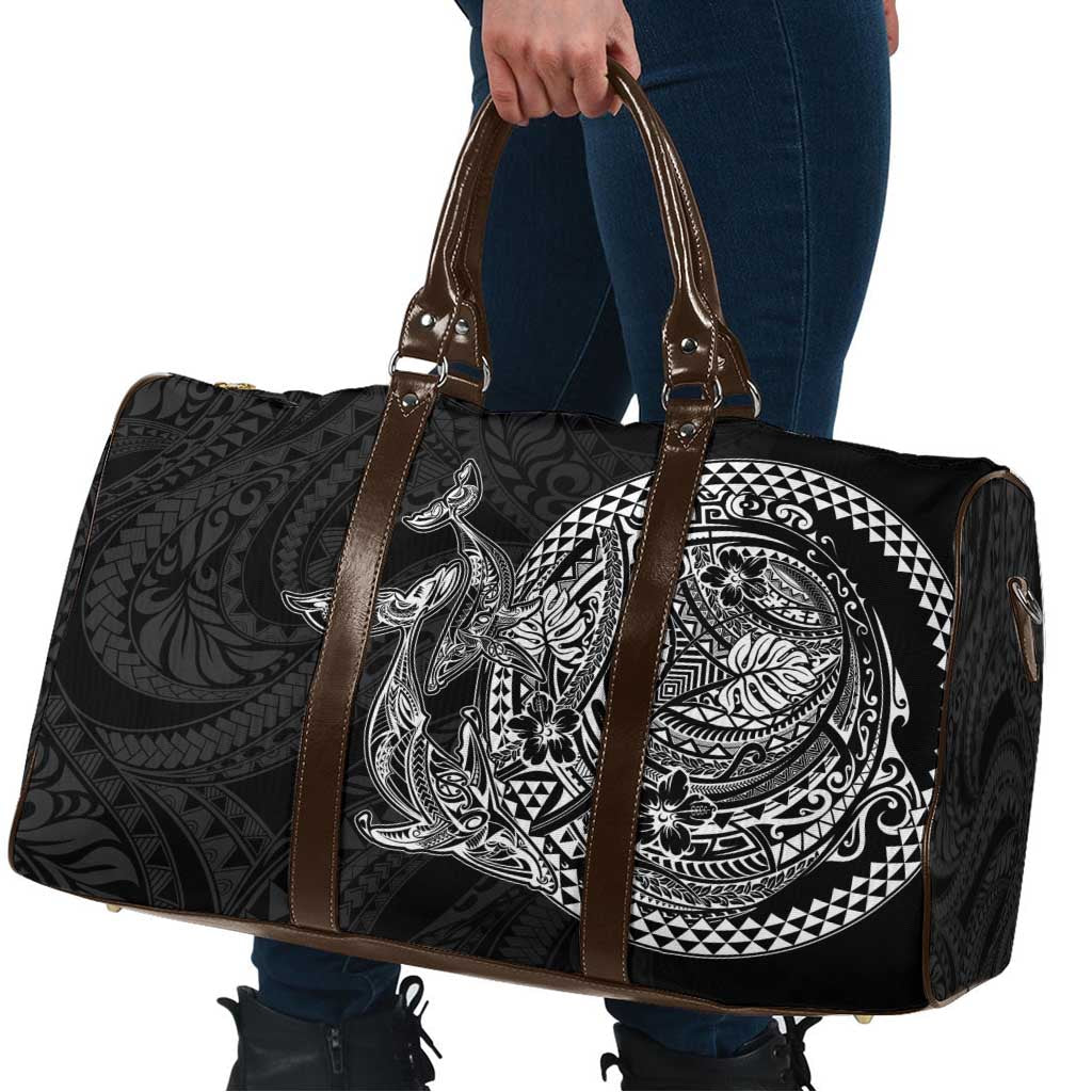 Hawaiian Whales Polynesian Art Motifs Travel Bag Black Color - Polynesian Pride