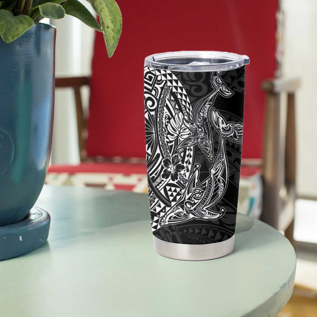 Hawaiian Whales Polynesian Art Motifs Tumbler Cup Black Color - Polynesian Pride