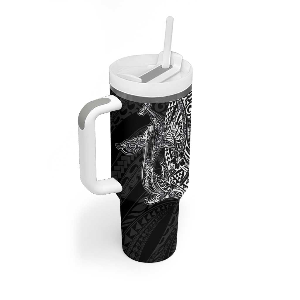 Hawaiian Whales Polynesian Art Motifs Tumbler With Handle Black Color - Polynesian Pride