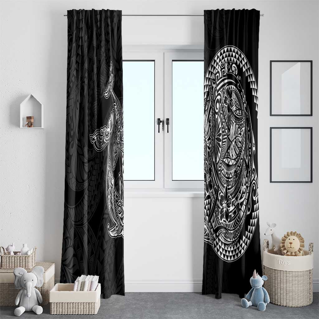 Hawaiian Whales Polynesian Art Motifs Window Curtain Black Color - Polynesian Pride
