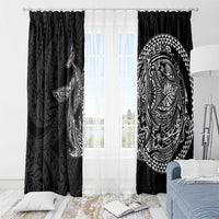 Hawaiian Whales Polynesian Art Motifs Window Curtain Black Color - Polynesian Pride