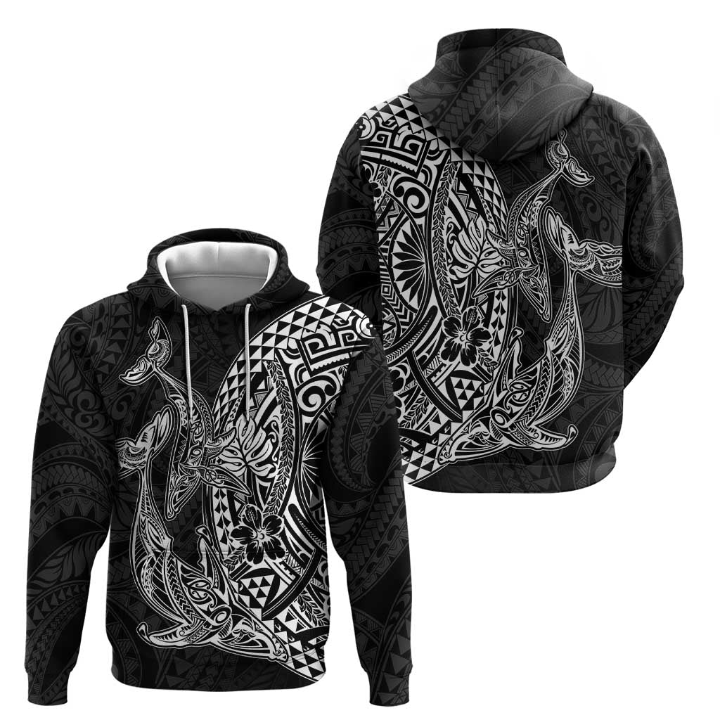 Hawaiian Whales Polynesian Art Motifs Zip Hoodie Black Color - Polynesian Pride