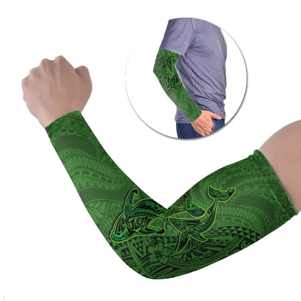 Hawaiian Whales Polynesian Art Motifs Arm Sleeves Green Color LT03 Set of 2 Green - Polynesian Pride