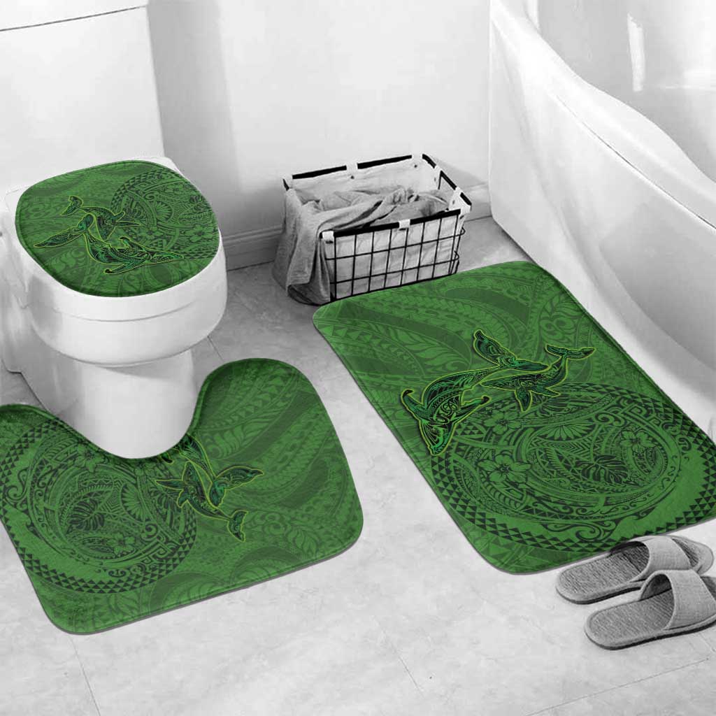 Hawaiian Whales Polynesian Art Motifs Bathroom Set Green Color - Polynesian Pride