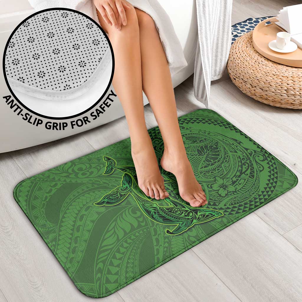 Hawaiian Whales Polynesian Art Motifs Bathroom Set Green Color - Polynesian Pride