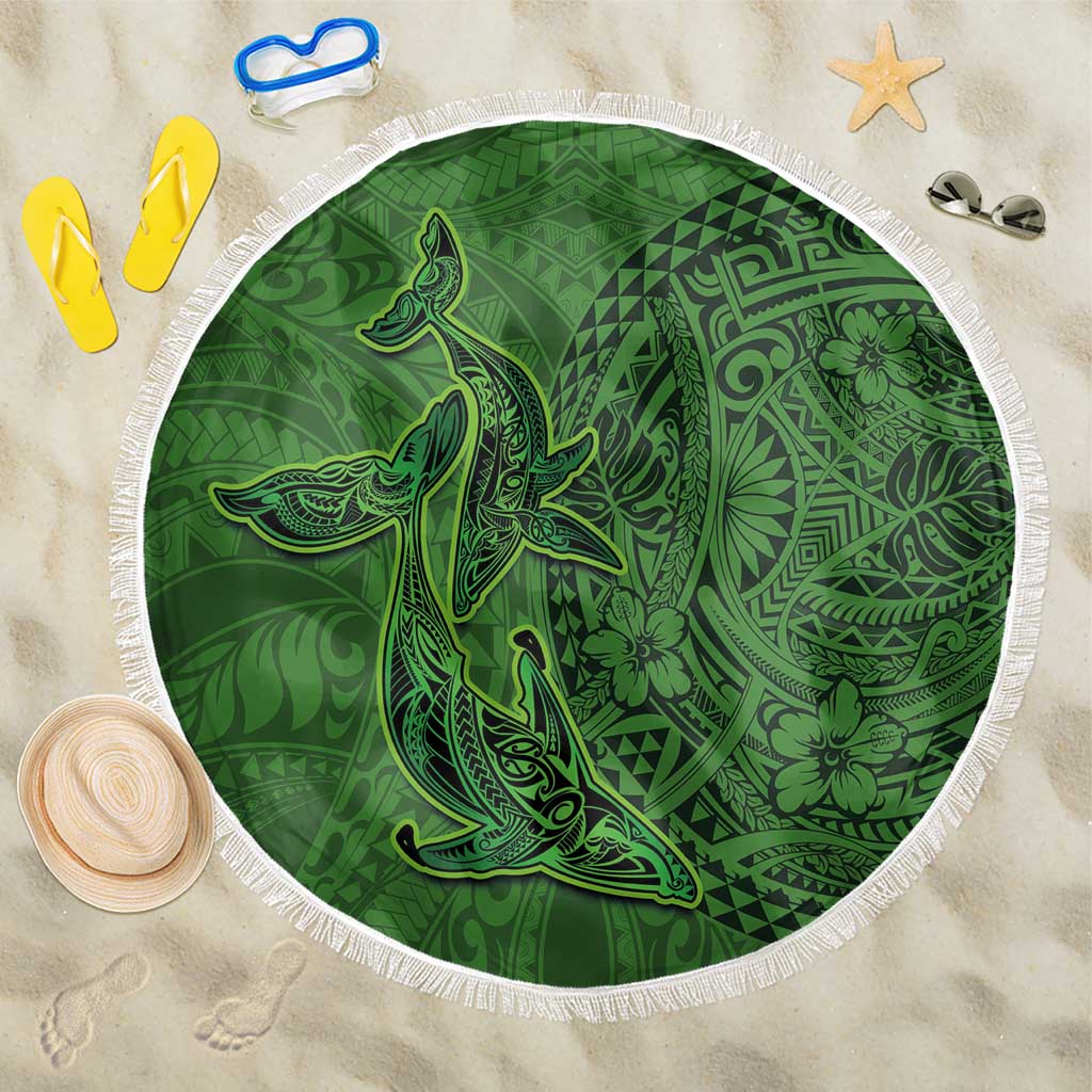 Hawaiian Whales Polynesian Art Motifs Beach Blanket Green Color LT03 One Size 150cm Green - Polynesian Pride