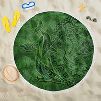Hawaiian Whales Polynesian Art Motifs Beach Blanket Green Color - Polynesian Pride