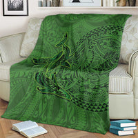 Hawaiian Whales Polynesian Art Motifs Blanket Green Color - Polynesian Pride