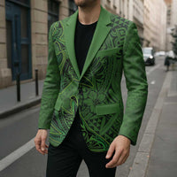 Hawaiian Whales Polynesian Art Motifs Blazer Green Color - Polynesian Pride