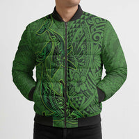 Hawaiian Whales Polynesian Art Motifs Bomber Puffer Jacket Green Color - Polynesian Pride