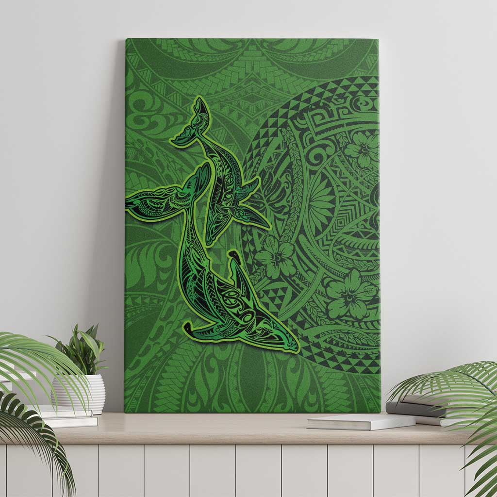 Hawaiian Whales Polynesian Art Motifs Canvas Wall Art Green Color - Polynesian Pride