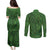 Hawaiian Whales Polynesian Art Motifs Couples Matching Puletasi and Long Sleeve Button Shirt Green Color - Polynesian Pride