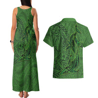 Hawaiian Whales Polynesian Art Motifs Couples Matching Tank Maxi Dress and Hawaiian Shirt Green Color - Polynesian Pride