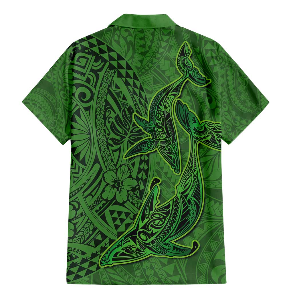 Hawaiian Whales Polynesian Art Motifs Family Matching Mermaid Dress and Hawaiian Shirt Green Color - Polynesian Pride