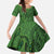 Hawaiian Whales Polynesian Art Motifs Family Matching Off The Shoulder Long Sleeve Dress and Hawaiian Shirt Green Color - Polynesian Pride