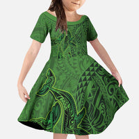 Hawaiian Whales Polynesian Art Motifs Family Matching Off Shoulder Maxi Dress and Hawaiian Shirt Green Color - Polynesian Pride