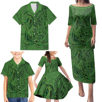 Hawaiian Whales Polynesian Art Motifs Family Matching Puletasi and Hawaiian Shirt Green Color - Polynesian Pride