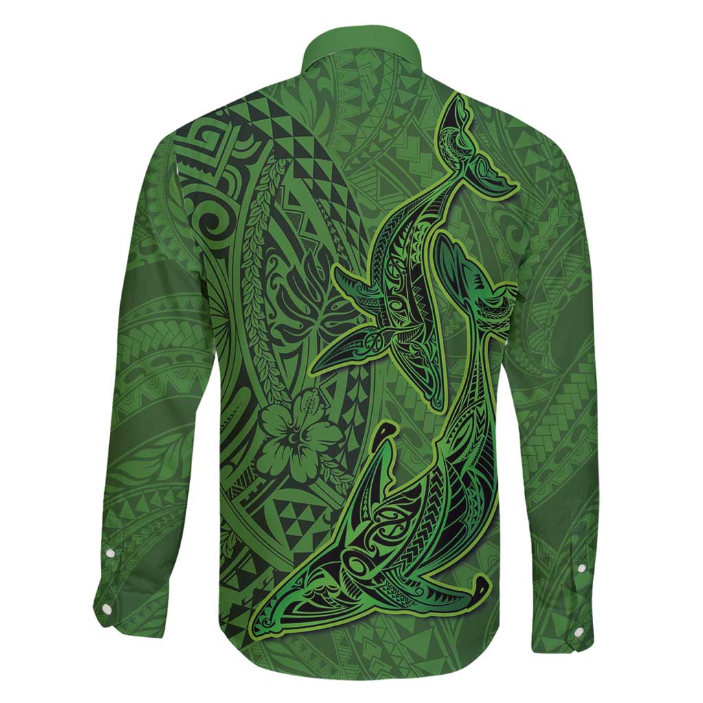 Hawaiian Whales Polynesian Art Motifs Family Matching Puletasi and Hawaiian Shirt Green Color - Polynesian Pride