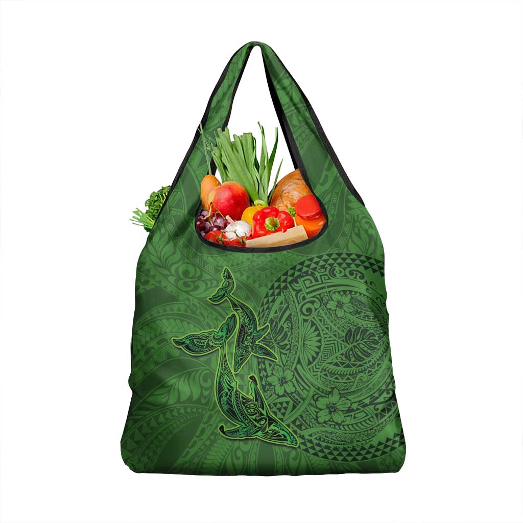 Hawaiian Whales Polynesian Art Motifs Grocery Bag Green Color LT03 1-pack One Size Green - Polynesian Pride
