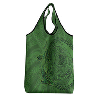 Hawaiian Whales Polynesian Art Motifs Grocery Bag Green Color - Polynesian Pride