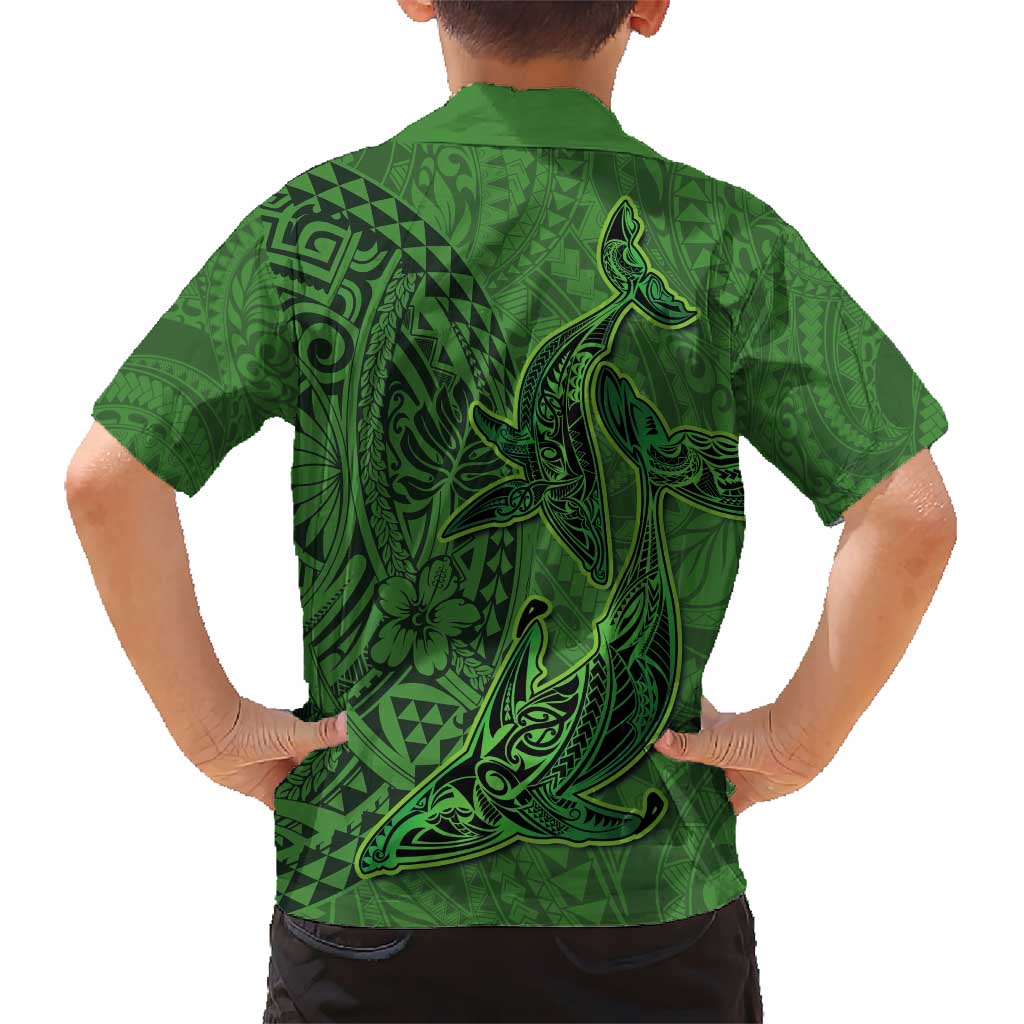 Hawaiian Whales Polynesian Art Motifs Hawaiian Shirt Green Color - Polynesian Pride