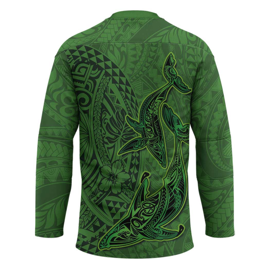 Hawaiian Whales Polynesian Art Motifs Hockey Jersey Green Color - Polynesian Pride