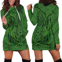 Hawaiian Whales Polynesian Art Motifs Hoodie Dress Green Color - Polynesian Pride