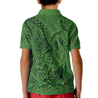 Hawaiian Whales Polynesian Art Motifs Kid Polo Shirt Green Color - Polynesian Pride