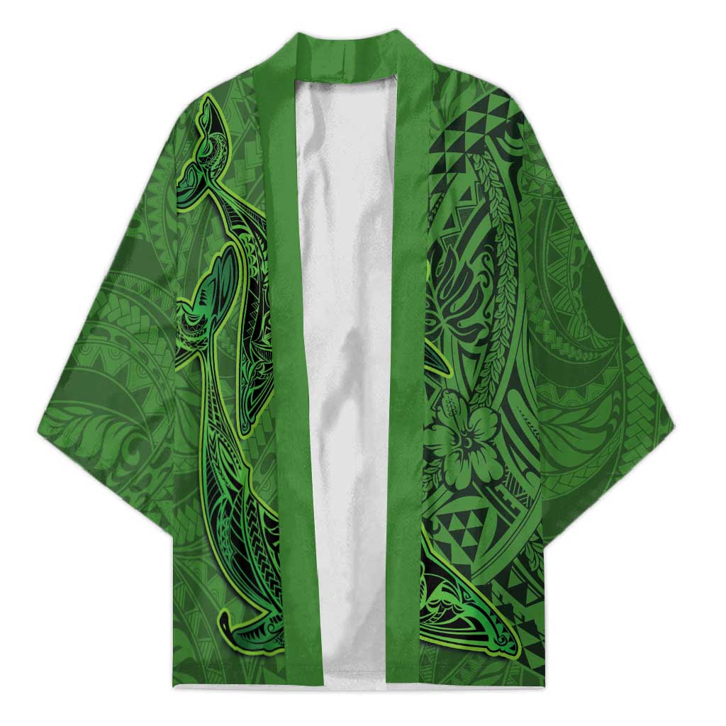 Hawaiian Whales Polynesian Art Motifs Kimono Green Color - Polynesian Pride