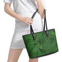 Hawaiian Whales Polynesian Art Motifs Leather Tote Bag Green Color - Polynesian Pride
