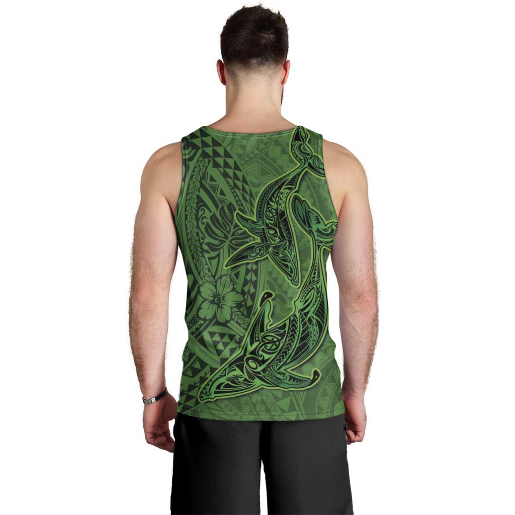 Hawaiian Whales Polynesian Art Motifs Men Tank Top Green Color - Polynesian Pride