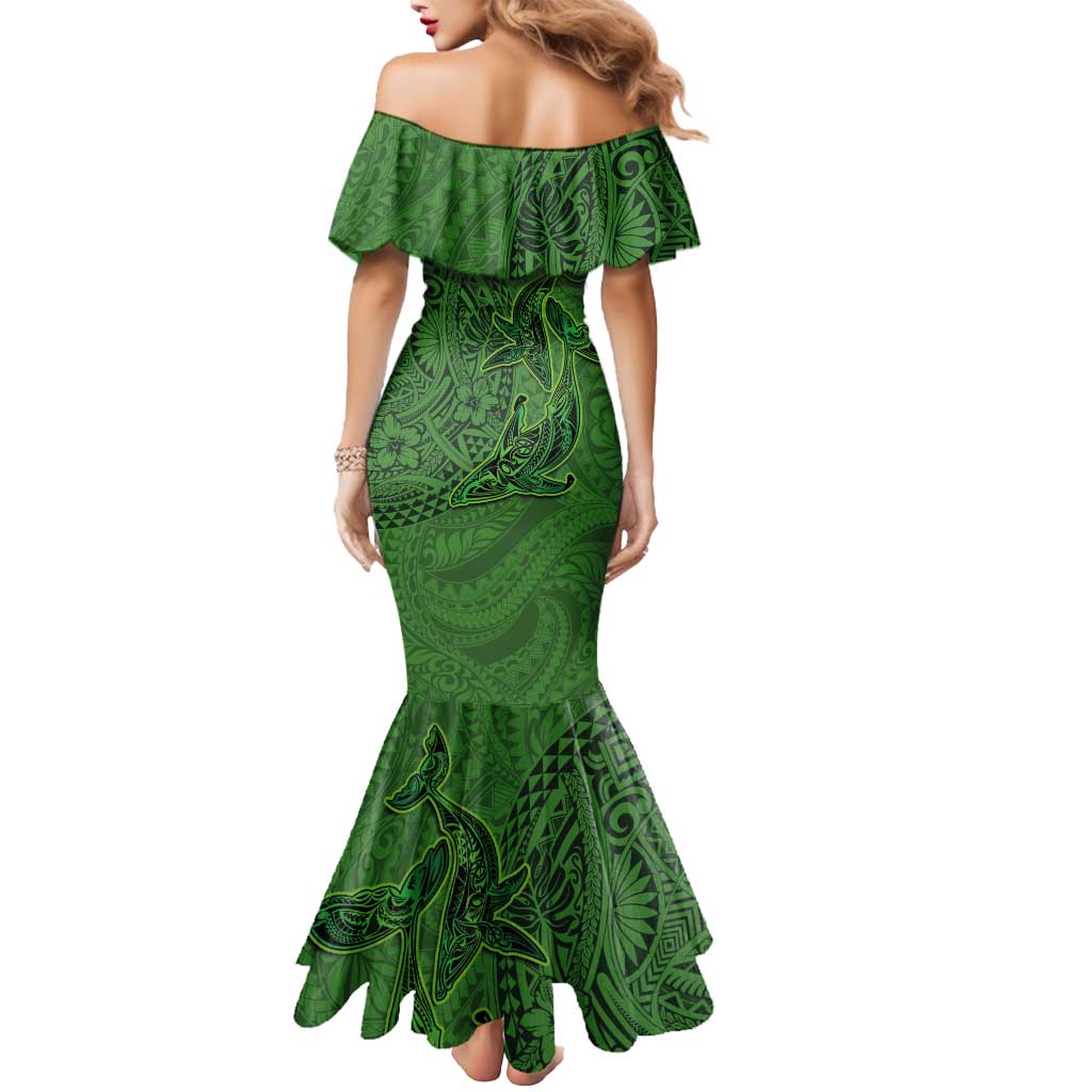 Hawaiian Whales Polynesian Art Motifs Mermaid Dress Green Color - Polynesian Pride