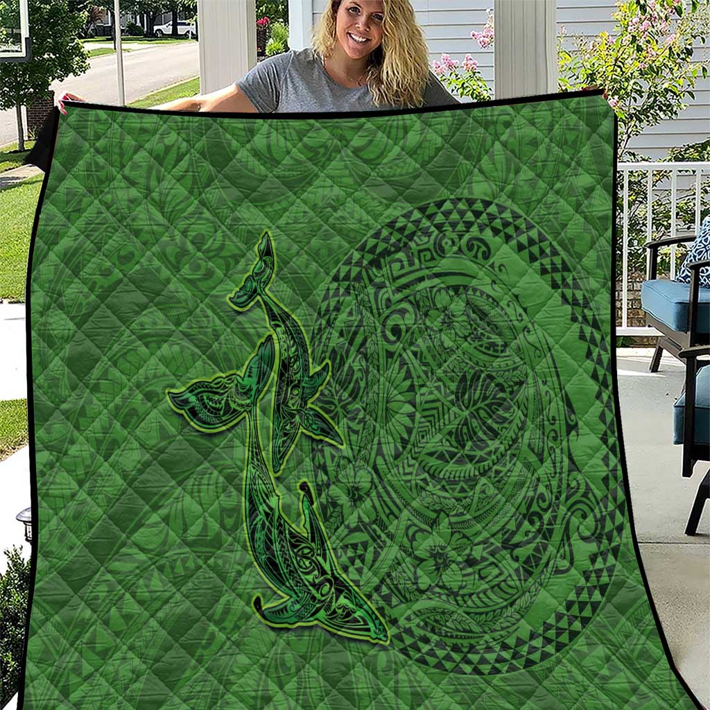 Hawaiian Whales Polynesian Art Motifs Quilt Green Color LT03 Green - Polynesian Pride