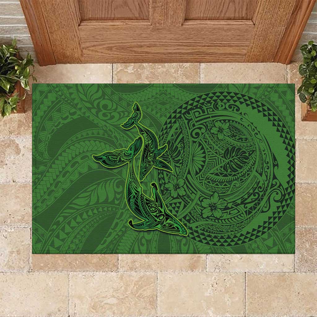 Hawaiian Whales Polynesian Art Motifs Rubber Doormat Green Color LT03 Green - Polynesian Pride