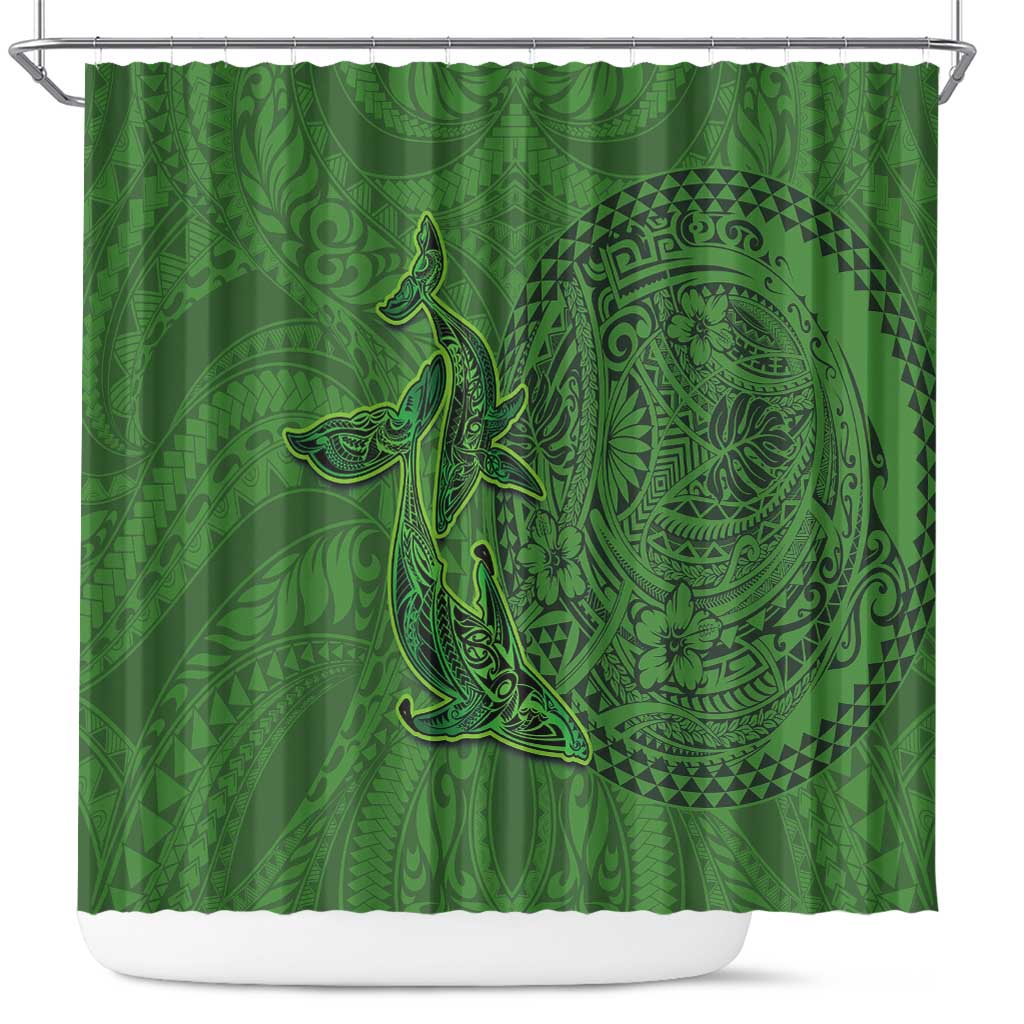 Hawaiian Whales Polynesian Art Motifs Shower Curtain Green Color LT03 Green - Polynesian Pride