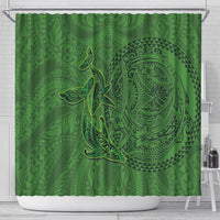 Hawaiian Whales Polynesian Art Motifs Shower Curtain Green Color - Polynesian Pride