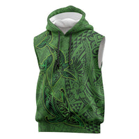 Hawaiian Whales Polynesian Art Motifs Sleeveless Hoodie Green Color - Polynesian Pride